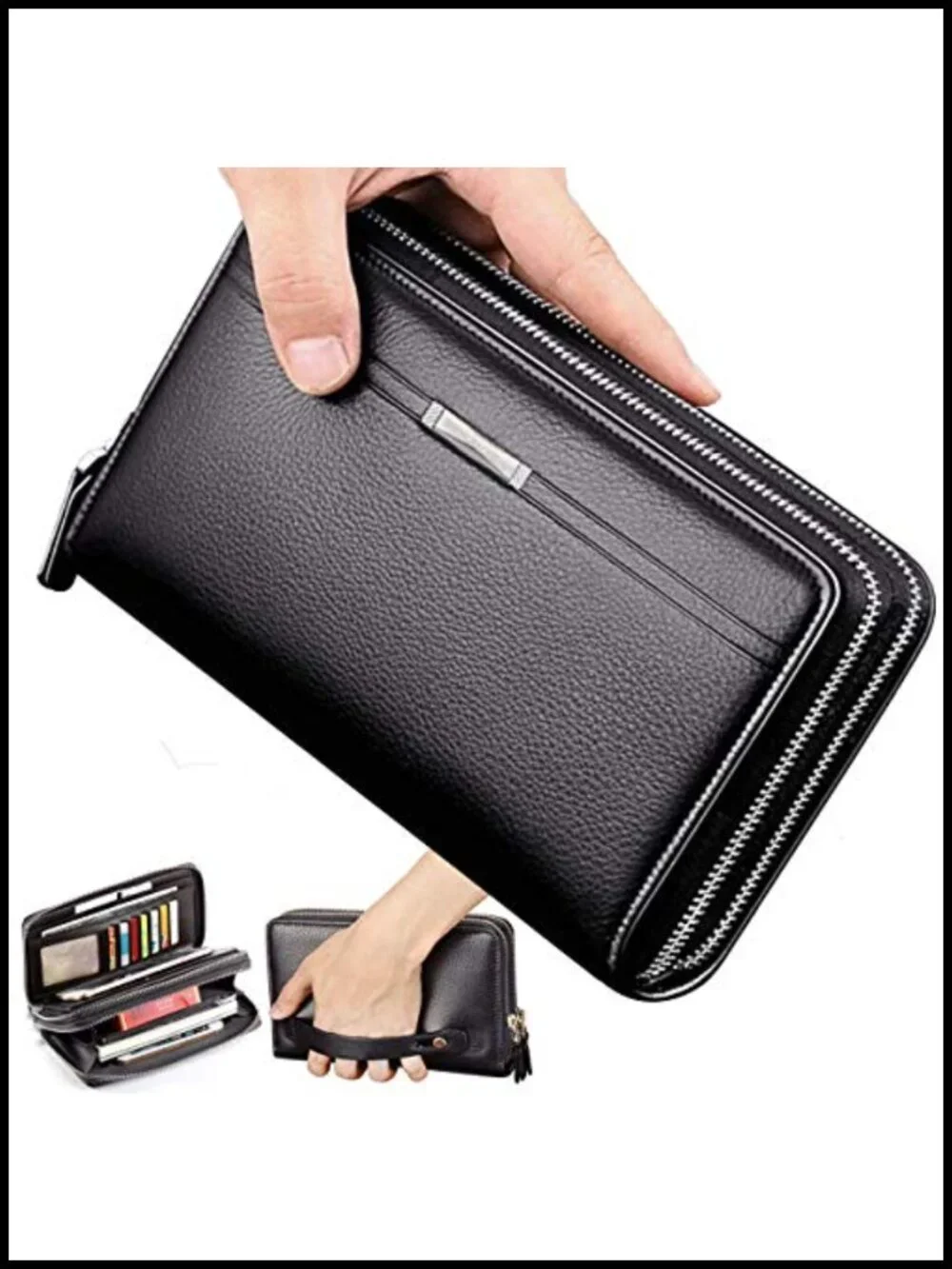Men's Long Wallet Large Leather Clutch Business Handbag Phone Card Holder Case